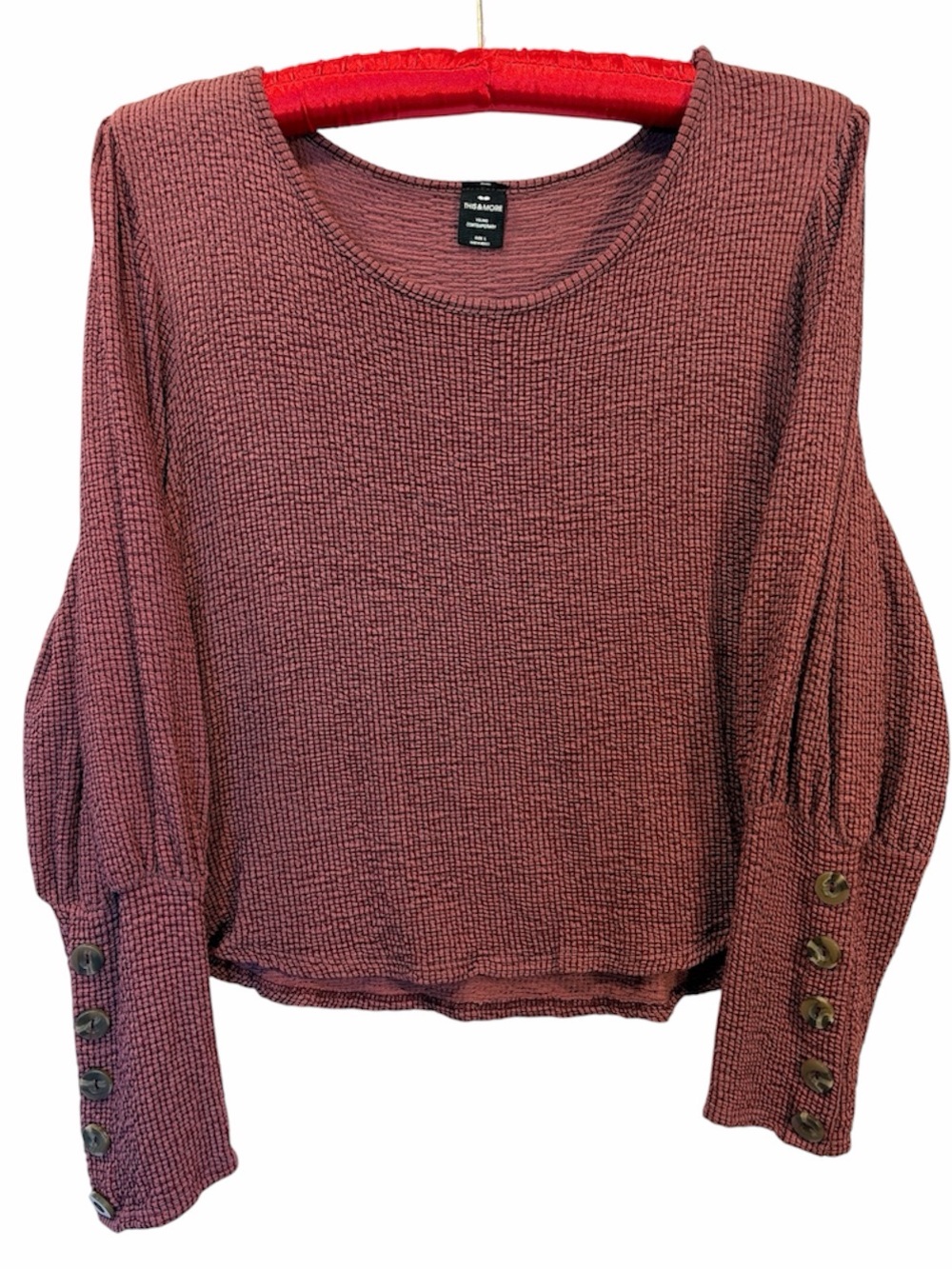NWT This & More Mauve Waffle Knit Long Sleeve Top with Button Cuffs